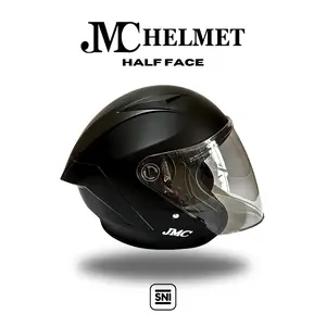 JMC Helmet Half Face Premium Edition Warna Hitam Doff Pria/Wanita - KACA CLEAR/SMOKE (GRATIS KARDUS)