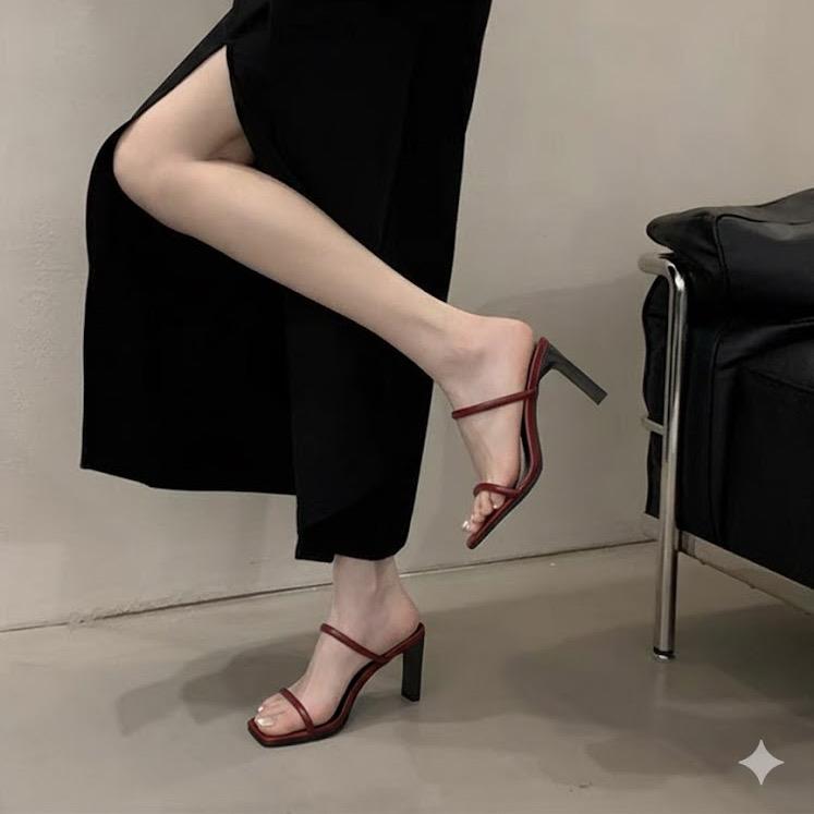 Hình thật Dép nữ cao cấp sang trọng 7 phân Guốc 2 dây mảnh 2331 dây da mảnh guốc xinh sang chảnh dep cao got dép hai quai kiểu nữ