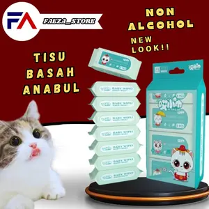 1 pack Wet Wipes Tissue Basah Mini Kucing Anjing Non Alcohol & Non Perfume tisu  mandi antibakteri