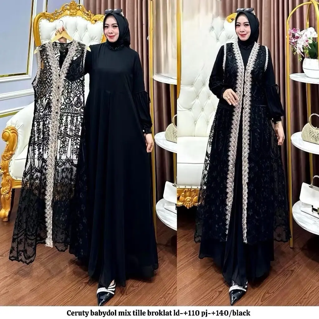 Bisa Cod Gamis Pesta Wanita Jumbo Ukuran M L XL XXL 3XL 4XL Ld 100-140cm // Qinara Dress Set Iner Plus Outer Lepas Pasang // Dress Iner Ceruty Outer Brukat Renda // Gamis Wanita Jumbo // Dress Kondangan Setelan Gamis Iner Outer  Panjang Gaun