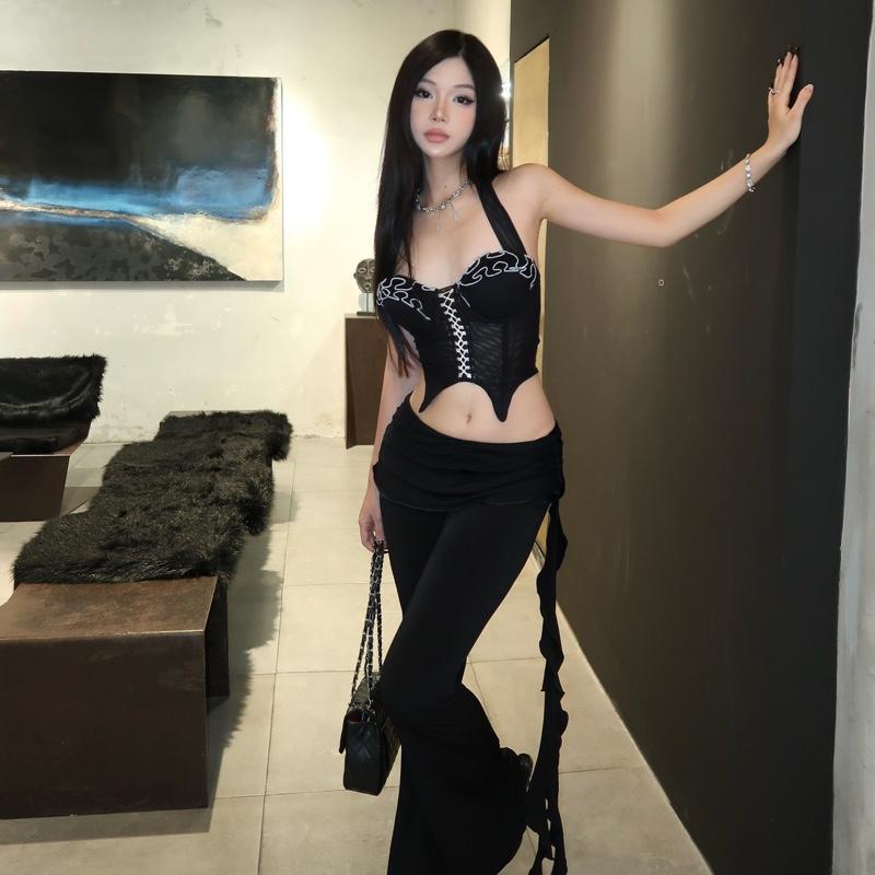 Lẻ Áo Coset Và Quần Ống Loe Cạp Trễ Hách Dáng, Sang Chảnh