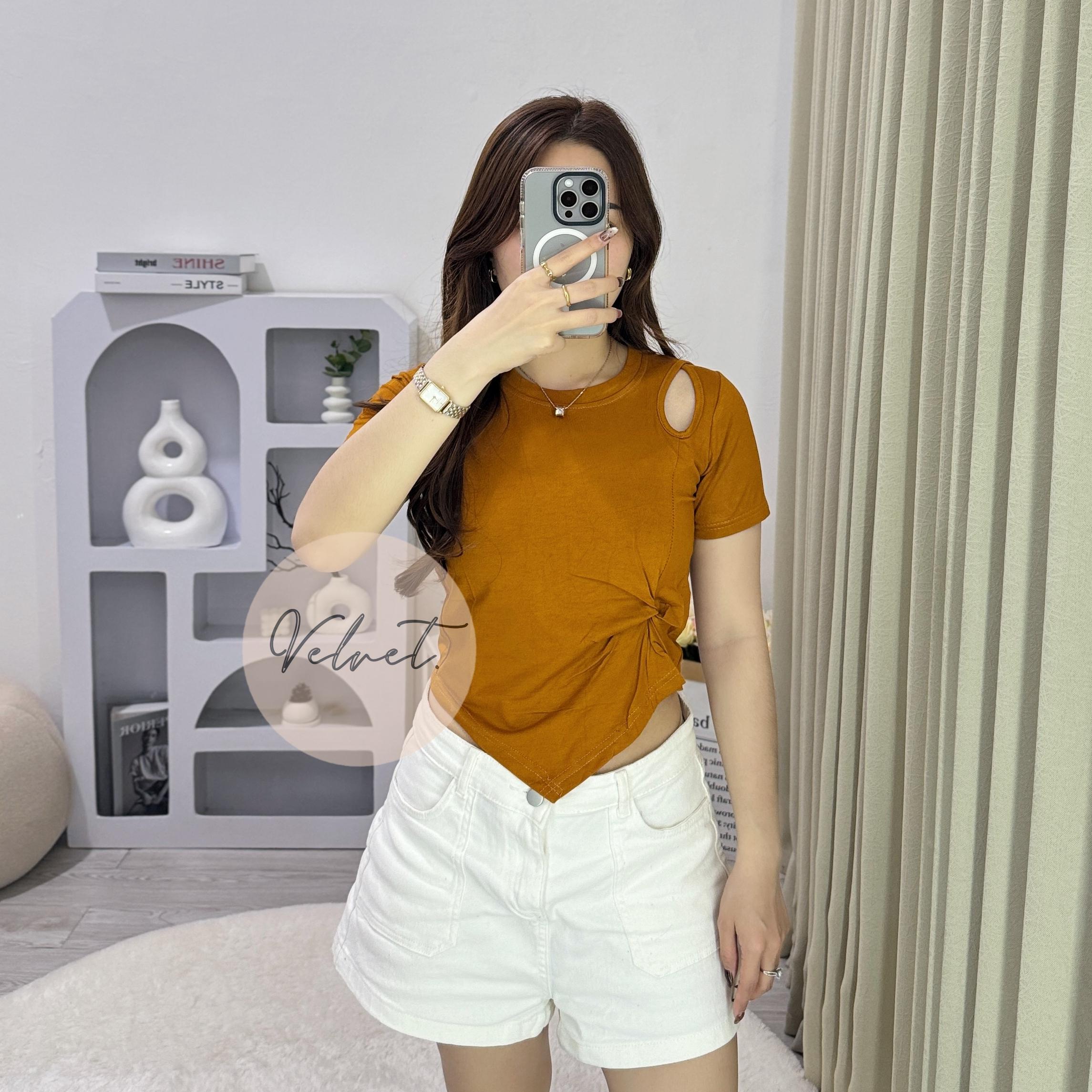 Kaos Polos Asimetris Samping / Atasan Wanita Kerut Samping Lancip 075