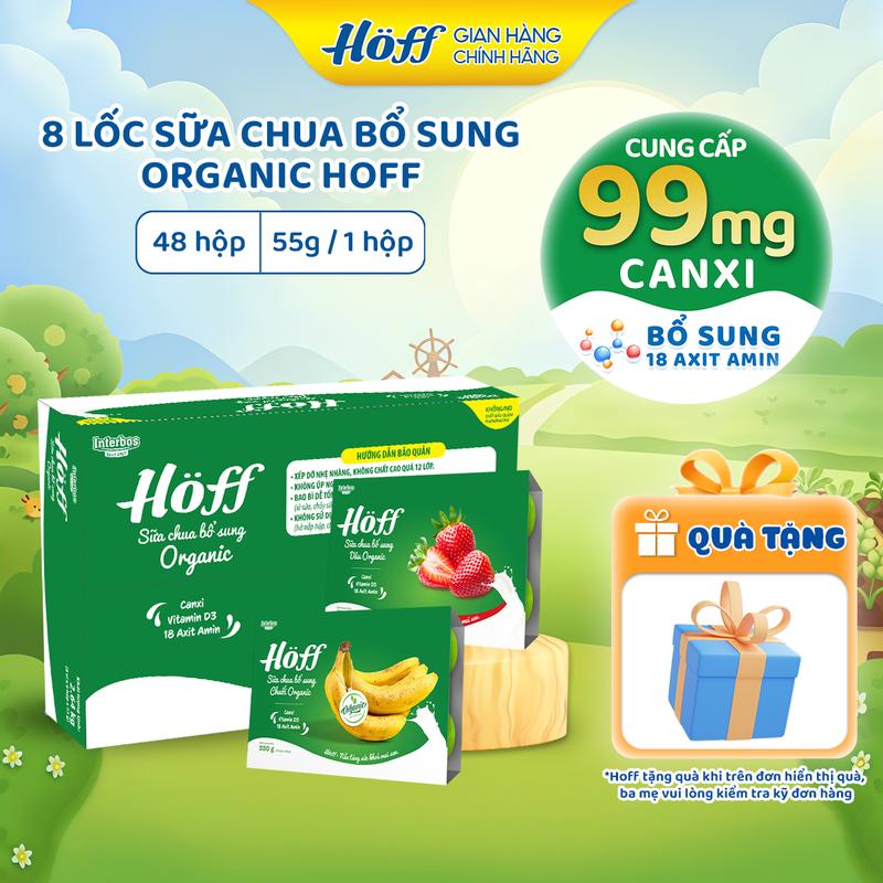  Thùng Sữa chua cho bé ăn dặm Hoff mix vị bổ sung Dâu Organic Chuối organic bổ sung dinh dưỡng canxi axit amin vitamin D3 men vi sinh hỗ trợ hệ tiêu hóa hỗ trợ phát triển chiều cao thùng 8 lốc  48 hộp x 55g  