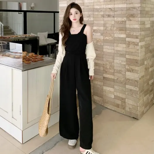 SETELAN WANITA ATASAN MODEL TALI BESAR CELANA KULOT PANJANG TOP KOREAN STYLE TERKINI