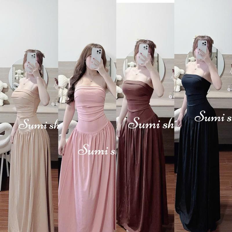  SM - Đầm cup ống maxi xếp ly v1 có dây kéo dáng xoè dài   chất thun gân lạnh - HD7032 Váy boby  váy body nữ tôn dáng  váy xinh  váy đi tiệc  váy đi biển 
