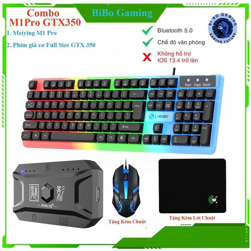  Combo Meiying M1 Pro - Bộ Chuyển Đổi PK PCM Bluetooth 5.0 và Bàn Phím GTX350 Kèm Chuột Hỗ Trợ Chơi Game Mobile PUBG FF MineCraft Roblox 