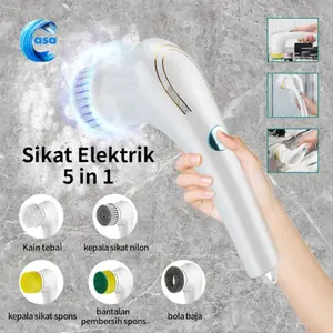 CASAO Sikat Elektrik 5 in 1 Handheld Sikat Kamar Mandi Rotasi Cerdas 360° Derajat Kebisingan Rendah Tahan Air IPX7 Wastafel Dapur Cleaning Brush