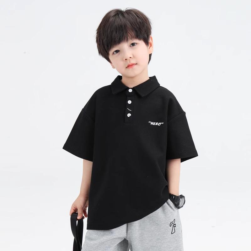 20-60kg Áo Phông Cổ POLO Tay Lửng, Họa Tiết Chữ HERO, Phong Cách Hàn Quốc, Áo Bé Trai 1