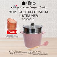 Gambar [KOKO PANCI] Pero Yuri Stockpot 24cm + Steamer Rosegold FREE Ramen Bowl Round  / Panci Granite Anti Lengket / Panci Granite Besar Kapasitas 6 Liter Anti Lengket - Rosegold dari Pero Indonesia Kab. Tangerang 1 Tokopedia