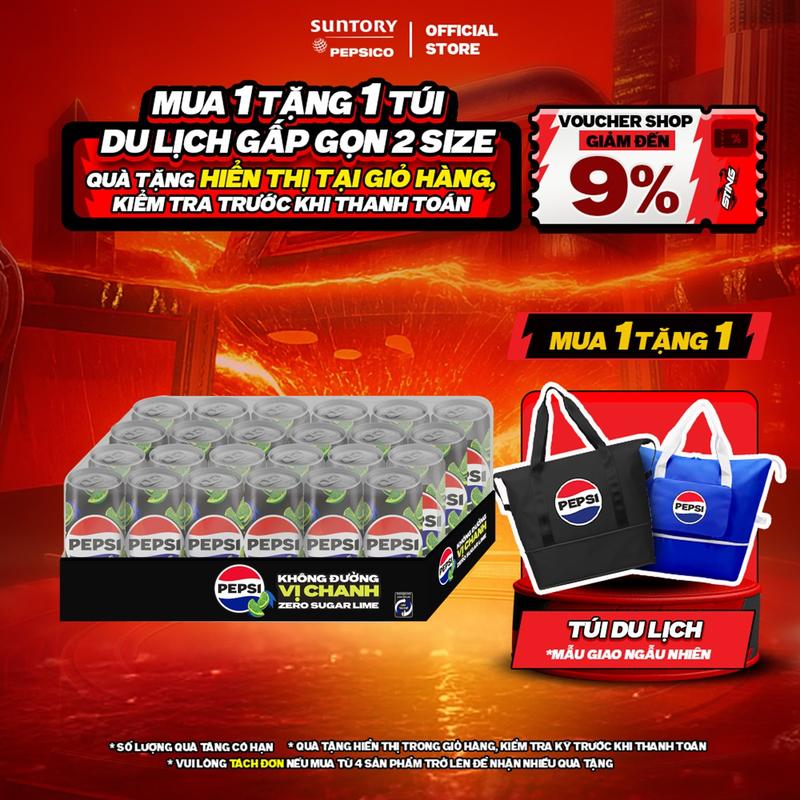 [DEAL SỐC] Thùng 24 Lon Nước Ngọt Giải Khát  Có Gaz Pepsi Vị Chanh Không Calo, Không Đường (320ml/lon)