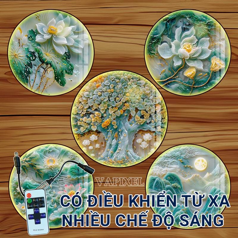 Đèn led hào quang giả ngọc chạm khắc nổi sâu decor sau tượng phật, phòng thờ phòng thiền trang trí góc tu tập nhà cửa Decor Phòng Trang Trí Nhà Tranh tranh  phong