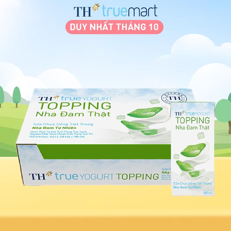 Thùng 48 hộp sữa chua uống tiệt trùng Nha Đam Tự Nhiên TH true YOGURT TOPPING 180 ml x 48