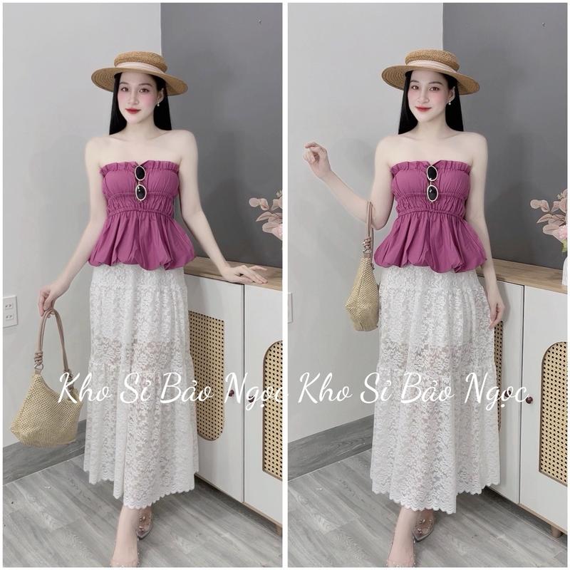 [S67] Set áo ống bo chun hồng kèm chân váy ren dáng dài 2 lớp Kho Sỉ Bảo Ngọc .