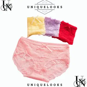 CD036> Celana Dalam Wanita CD Bahan Lace Motif Brukat Pita Flower Panties Wanita Pakaian Polos fashion Bunga