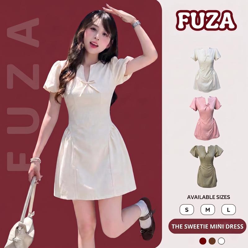 Váy Chữ A Thiết Kế Tay Phồng Phối Nơ Tôn Dáng Thanh Lịch Trẻ Trung Style Hàn Quốc Phù Hợp Với Nhiều Dịp | F103