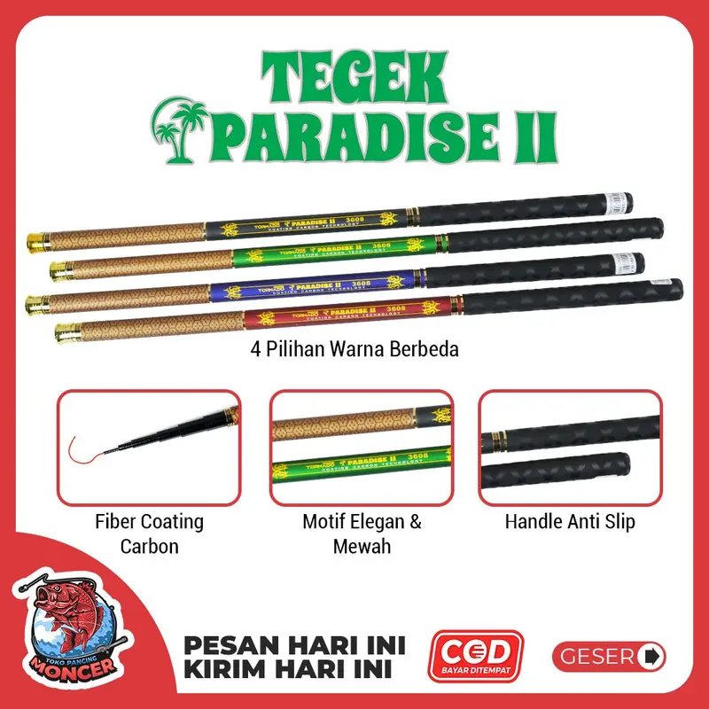 Joran Tegek Pancing Paradise II [FREE KAIL, SENAR & PELAMPUNG] Bahan Fiber Solid Coating I Carbon Kuat dan Action Medium Mancing 1