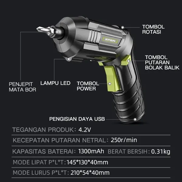 【COD】ZPER Mesin Bor Baterai 4.2V Obeng Listrik Cordless Drill Battery Bor Kayu Triplek Besi Bor ZP016 pompa air mancur stanley Torsi mesin bor cas 2 batre obeng  bor elektrik impact  1 set komplit power  tools 4