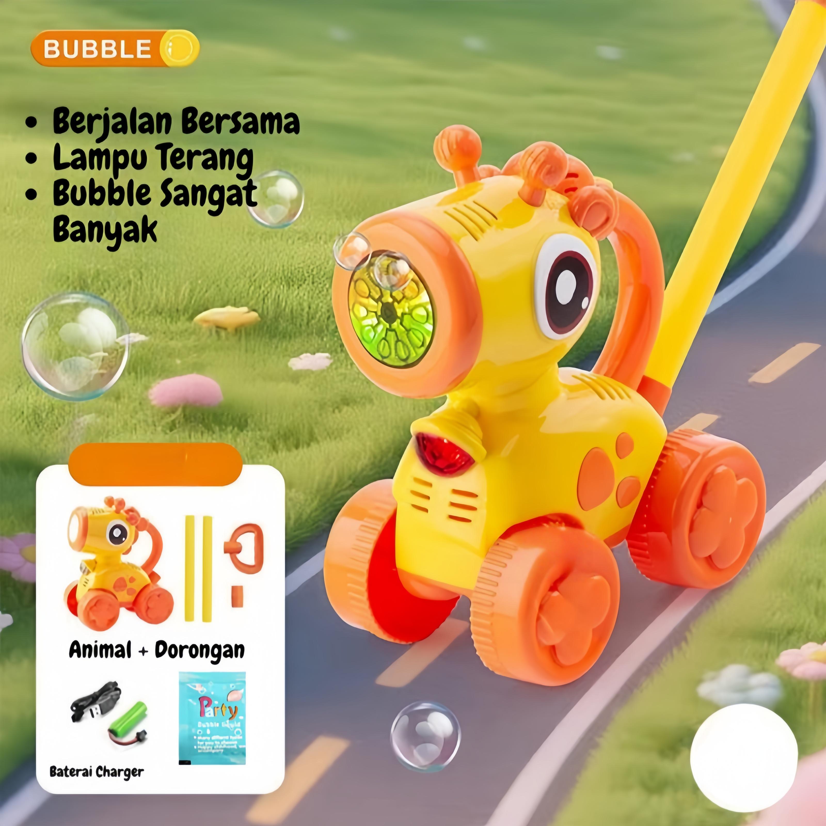 Mainan Bubble GelembungOtomatis Anak Giraffe Bubble Stroller MusikLampu Didorong SNI