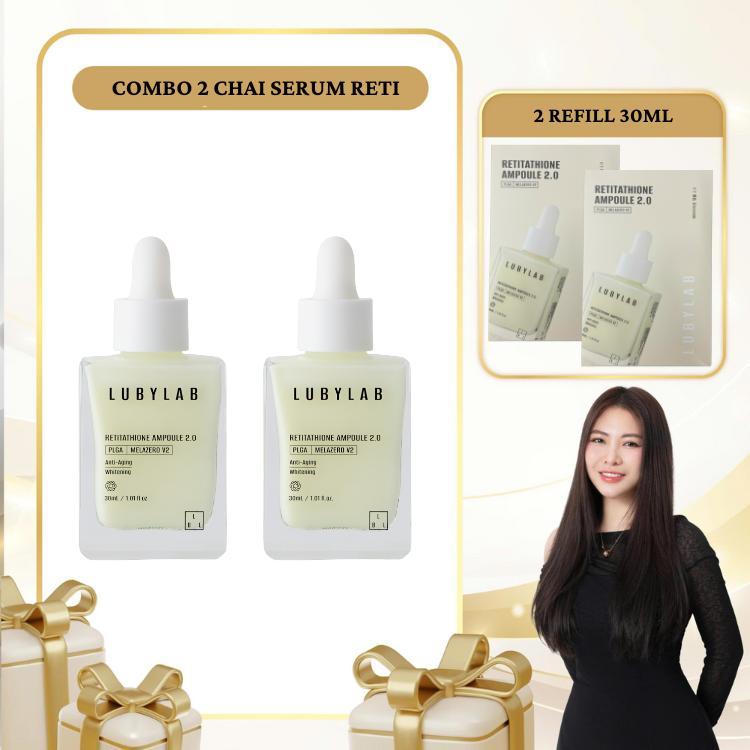  SN1927 - Combo 4 sản phẩm: 2 chai Ampoule Dưỡng Sáng Da Retitathione 2.0 PLGA Melazero V2 Lubylab 30ml + 2 túi Retitathione 30ml 