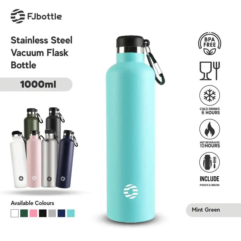 FJbottle - Botol Minum Tumbler Olahraga Stainless Steel 1Liter Dengan Gantungan Free Sikat dan Tas Botol 0