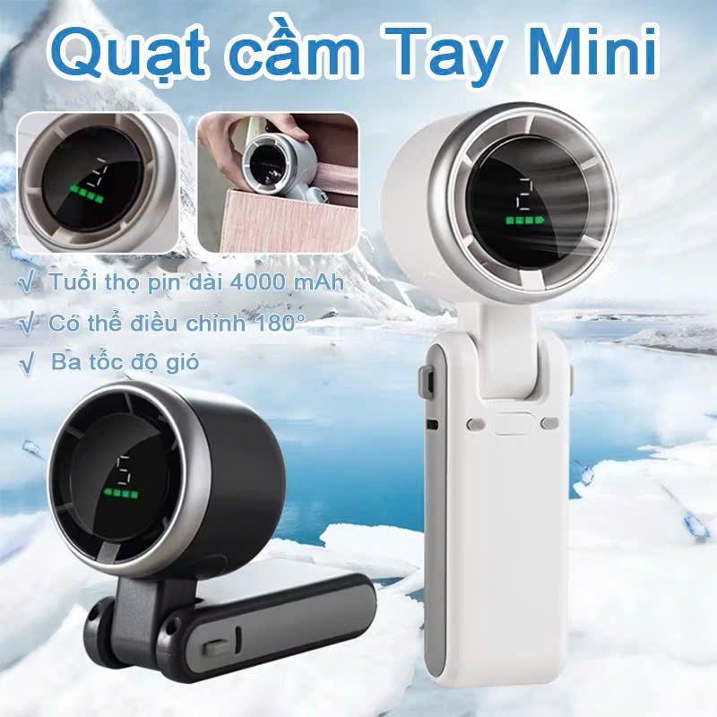  Quạt Cầm Tay Tốc Độ Cao Siêu Tốc Pin Trâu Sài 4-10 Tiếng 5 Bánh Turbo Pin 3600mAh 5 Cấp Độ Gió Xoay 180 Độ Gấp Gọn Tặng Dây Đeo Cổ Tiện Lợi 