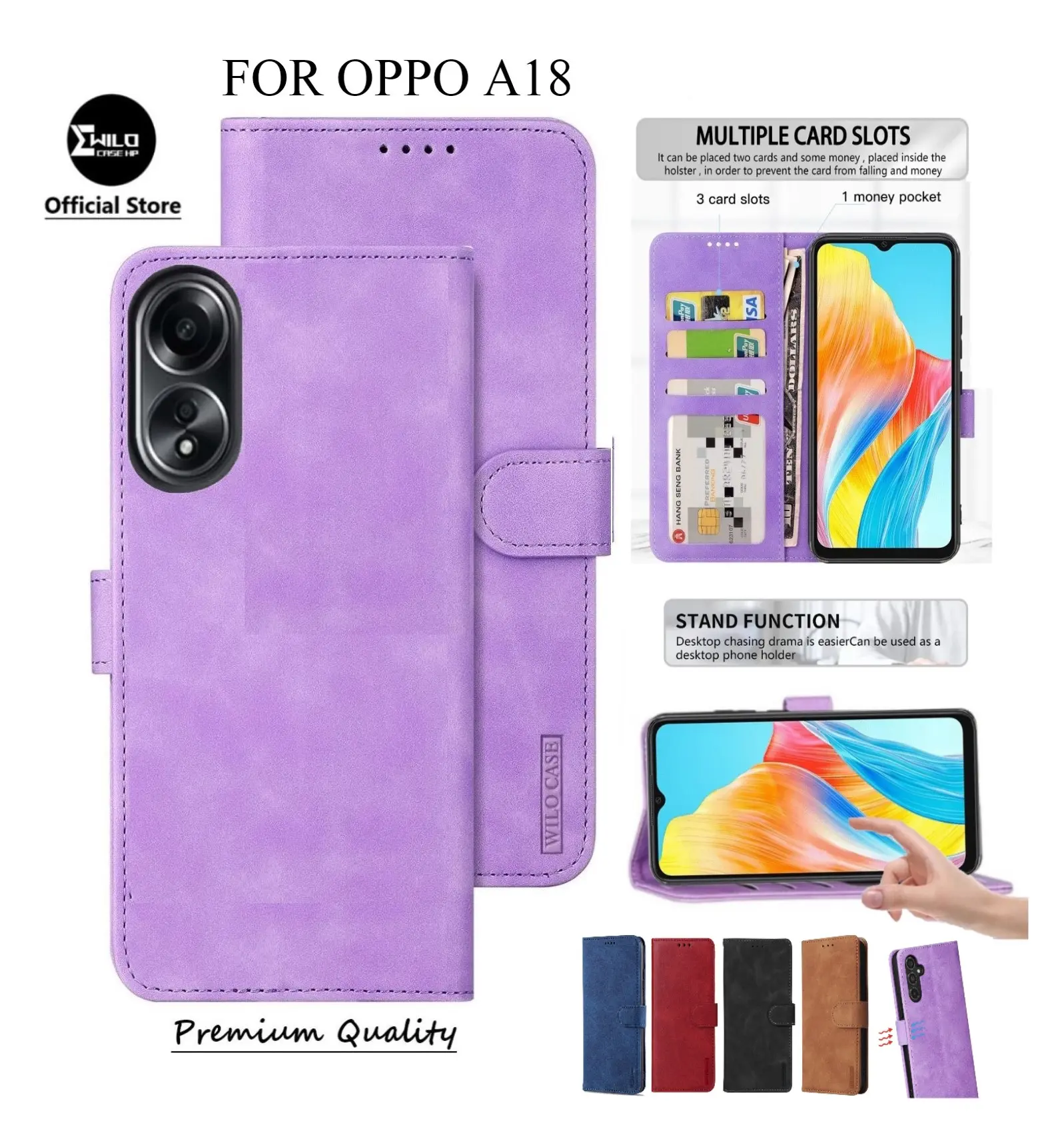 Flip Case Untuk Oppo A18 Flip Leather Case Premium - Flip Wallet Case Kulit Dompet HP TPU