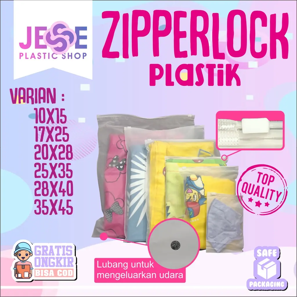Zipper Storage Bag (10x15 - 17x25 - 20x28 - 25x35 - 28x40 - 35x45) / Kantong Plastik Ziplock / Organizer Bag / Tempat Penyimpanan Travel Serbaguna | Zipper lock / zipper storage bag / zipper travel pouch / travel pouch serbaguna