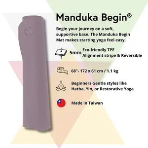 Manduka Begin Yoga Mat - 5mm / TPE Reversible Matras Ringan dengan Garis Alignmen Cocok untuk Pemula