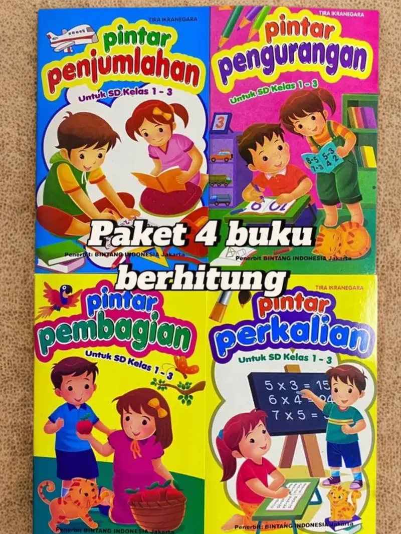 SET Isi 4 Buku Anak Pintar Berhitung Untuk SD Kelas 1 - 3 ( PENJUMLAHAN , PENGURANGAN , PERKALIAN , PEMBAGIAN)
