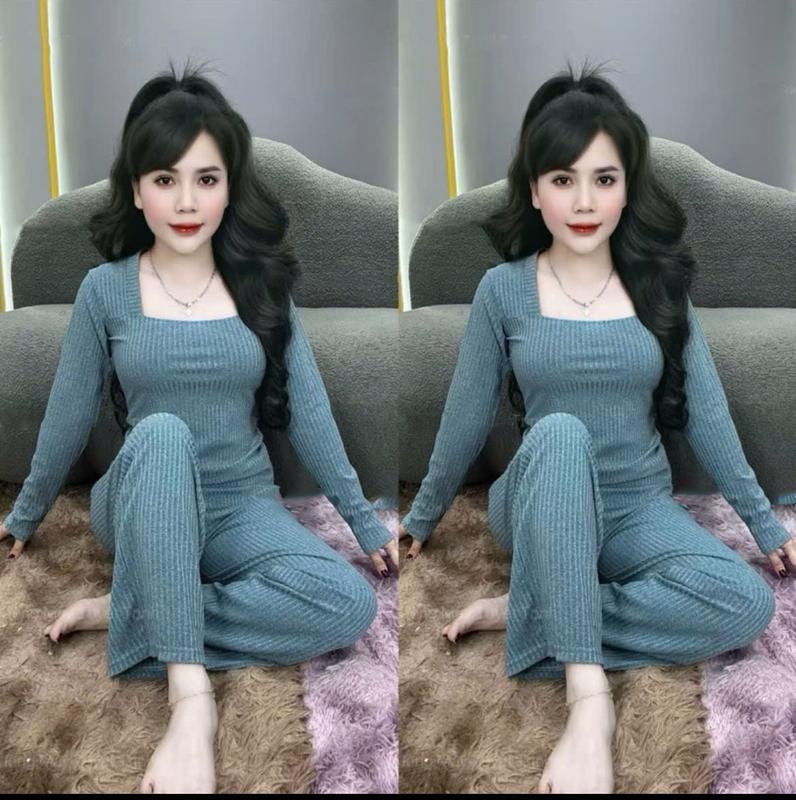 Đồ bộ nữ Cổ vuông tay dài - Quần suông chất thun lạnh gân đũa đồ bộ ủ kem đồ bộ ngủ,chống nắng CỔ VUÔNG - TAY DÀI - QUẦN SUÔNG