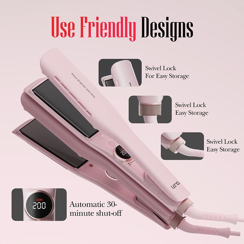 TikTok Shop LENA Professional 1.75 inch Wide Flat Iron Hair Straightener Titanium 2 in 1 Fast Heating Curler Straightener Salon Adjustable Smooth Comfort