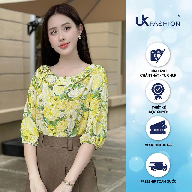  Áo Sơ Mi Hoa Lá Cổ Giếng Thời Trang Công Sở UK Fashion Nữ Tính Trẻ Trung Vải Mềm Mịn UKSM2506024 