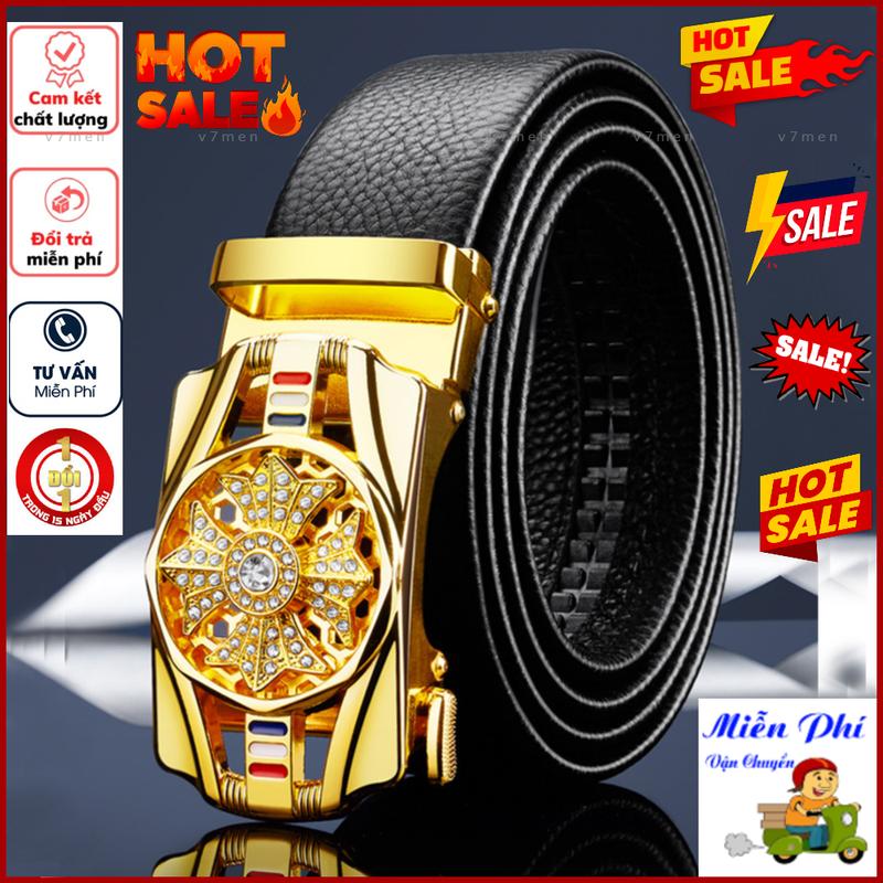    Sốc   Thắt lưng nam mặt xoay 360 đính đá khoá tự động cao cấp - Dây nịt da kiểu dáng thời trang v7men 
