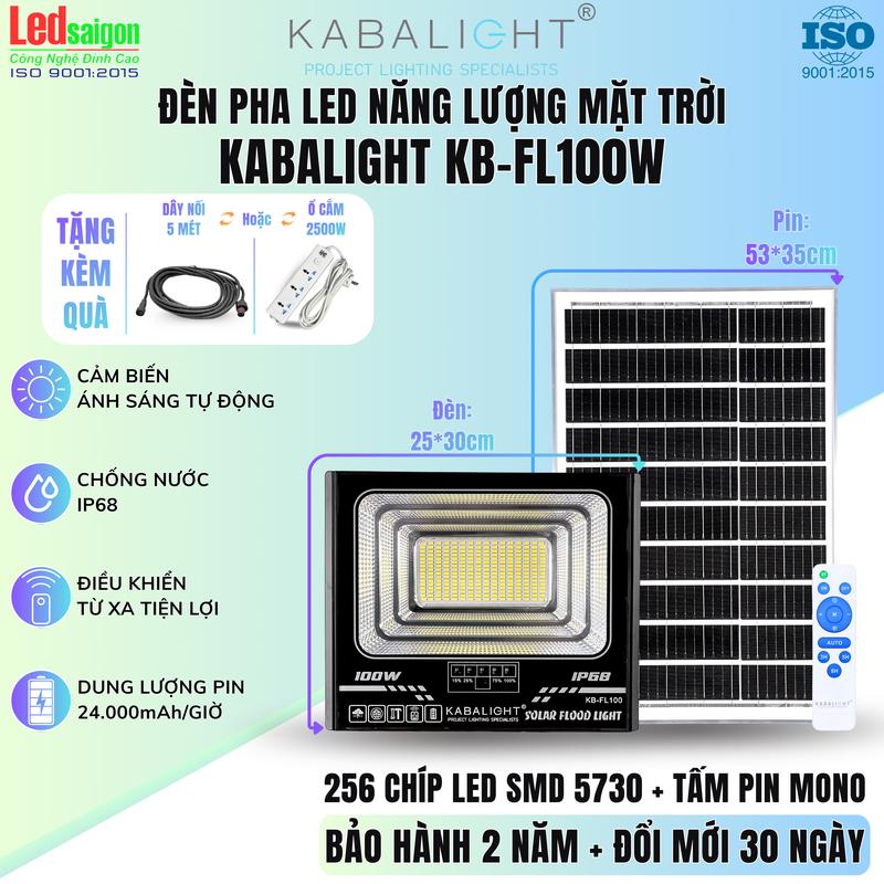 ĐÈN PHA LED NĂNG LƯỢNG MẶT TRỜI KB-FL100W TẤM PIN MONO ÁNH SÁNG TRẮNG IP68 BẢO HÀNH 24 THÁNG TIẾT KIỆM ĐIỆN.