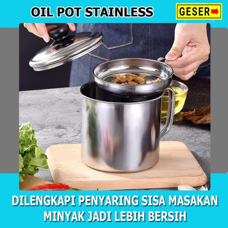 OIL POT STAINLESS 1,3 LITER MUG GELAS SARINGAN TEMPAT WADAH OIL POT 1,2 LITER OIL POT WADAH MINYAK GORENG 5