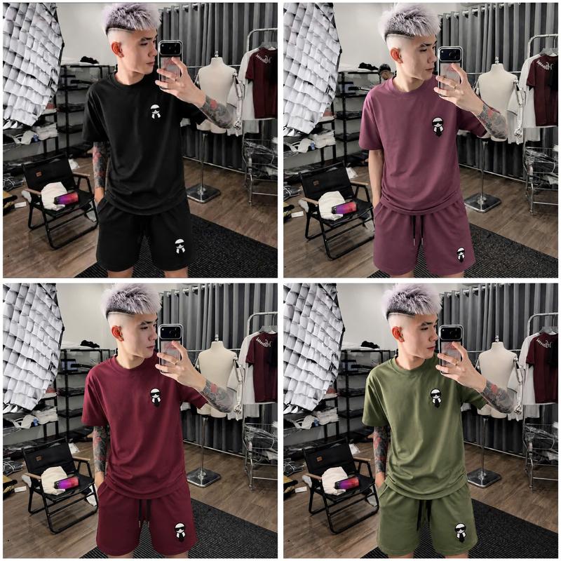 Bộ cộc đỏ dô bản thêu ông già chất cotton , dành cho nam nữ from unisex