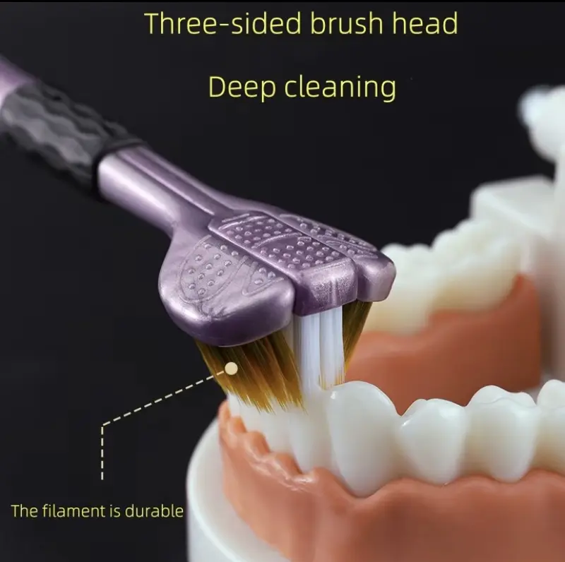 Bàn Chải Đánh Răng, Ba Mặt, Ba Đầu, Bọc, Gia Dụng, Lông Bàn Chải Mềm, Làm Sạch Răng Miệng, Carbon Và Vàng, Hình Chữ U 3