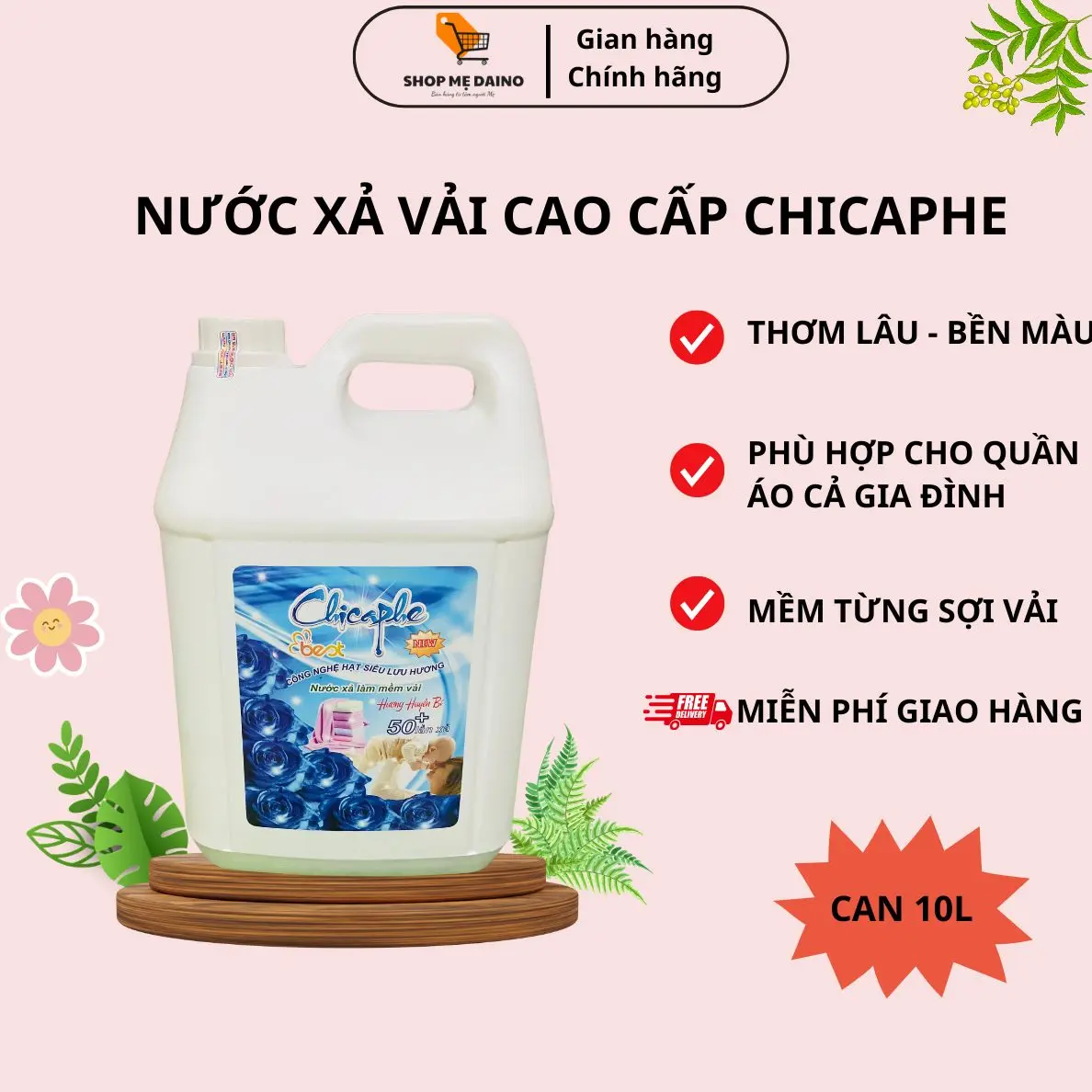 Nước xả vải cao cấp Chicaphe can 10 Kg hương comfo, đặc, lưu hương, mềm vải