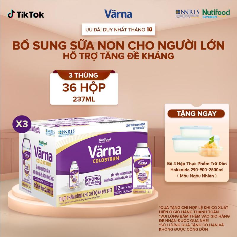 [LIVE] Combo 3 thùng 12 Sữa Bột Pha Sẵn Varna Colostrum - Bổ Sung Sữa Non Hỗ Trợ Tăng Đề Kháng Nhanh (36 hộp x 237ml)