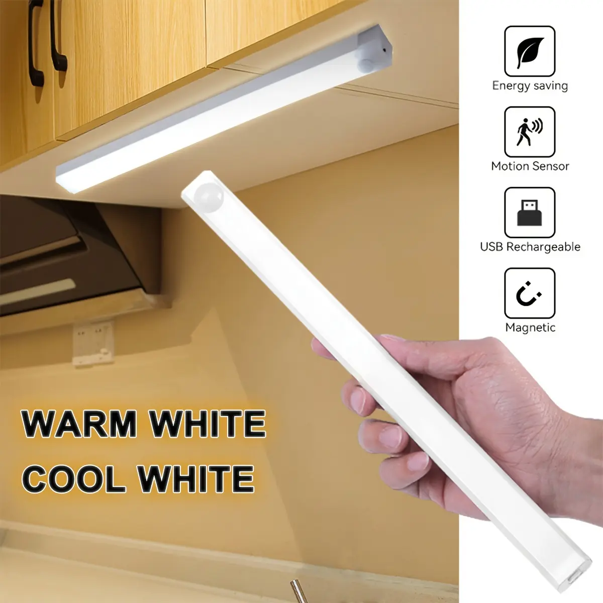 Đèn LED cảm biến chuyển động, Pin hoạt động dưới đèn tủ, Stick-On Anywhere Đèn tủ quần áo từ tính Trắng ấm, cho tủ quần áo phòng ngủ, tủ, an toàn, hành lang, cầu thang, nhà bếp, phòng đựng thức ăn