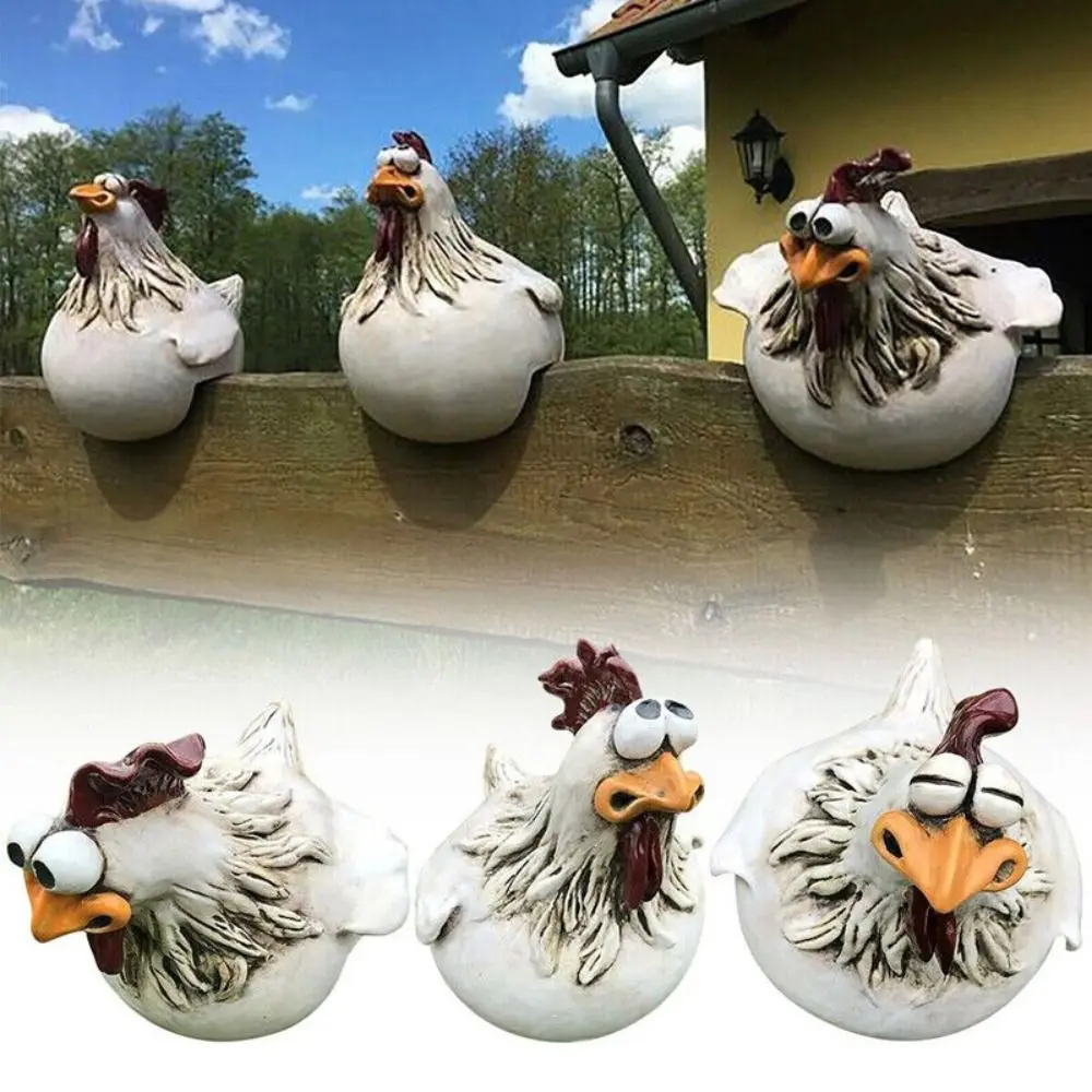 Patio Ornament Resin Chicken Statue Funny White Garden Chicken Decorations Garden Decoration Chicken Hen Fence Statue