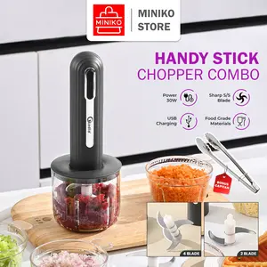 Chopper Penggiling Daging Elektrik  Mesin Blender Bumbu Multifungsi 4 in 1 Chopper Penghalus Bumbu Daging Dan Makanan Portable