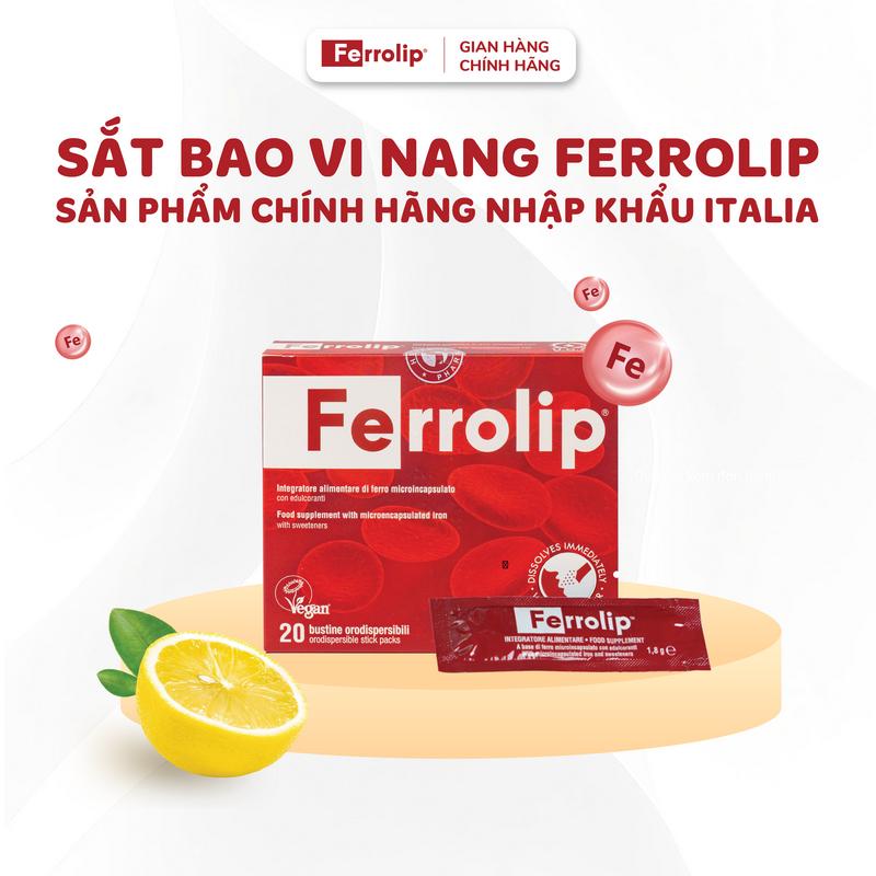  Sắt bao vi nang Ferrolip - Bổ sung sắt cho người lớn 1 hộp 20 gói 
