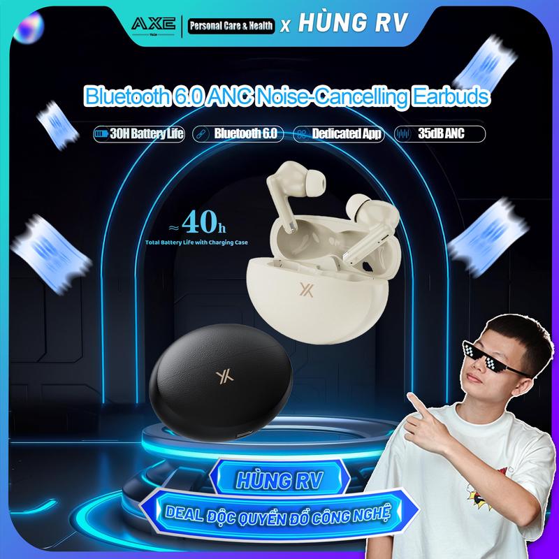   HÙNG RV  - Tai nghe AxeTech X3 ANC - Tai nghe khử tiếng ồn chủ động Bluetooth 6.0 ANC với thời lượng pin siêu dài 40 giờ 6 chế độ âm thanh EQ màng loa ba lớp phủ titan tùy chỉnh ứng dụng chuyên dụng chất liệu ABS bền bỉ độ trễ cực thấp cho chơi game 