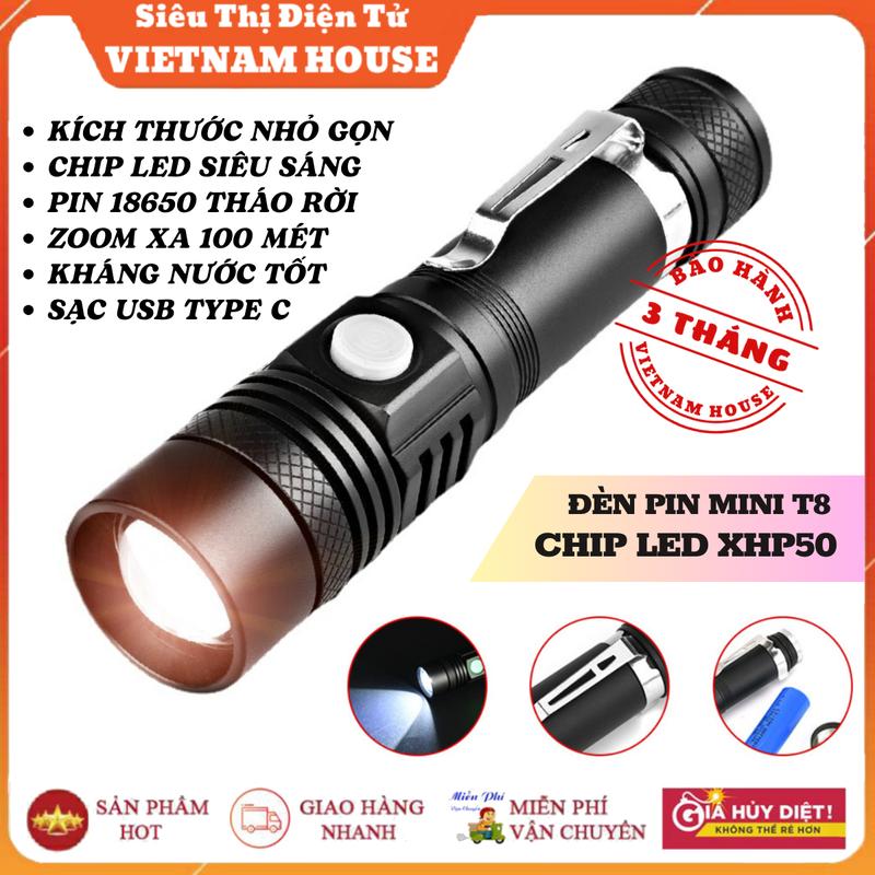 SALE || ĐÈN PIN MINI SIÊU SÁNG XML-T8, THIẾT KẾ NHỎ GỌN LED XHP50 ÁNH SÁNG MẠNH CÓ ZOOM XA, ĐÈN PIN CẦM TAY SẠC USB XÀI PIN 18650