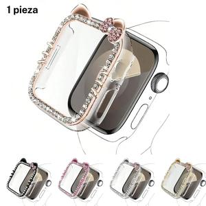 1pc Estuche para Reloj con Orejas de Gato Anticaída, Cubierta Protectora de Pantalla de Vidrio Templado, Para Apple Watch 40/41/42/44/45/46Mm, Para Series SE/11/10/9/8/7/6/5/4