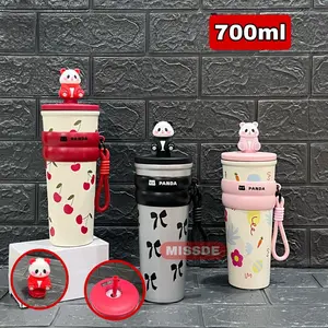 Tumbler 700ml Mug Stainless Steel / Gelas Minum Sedotan / Hot & Cold Mug Panda With Straw Lid