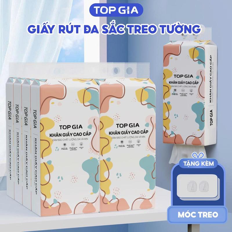 (MUA 9, TẶNG 3) Combo 12 bịch khăn giấy rút cao cấp treo tường TopGia (tặng móc treo) giấy 4 lớp không bụi mịn, 1280 tờ rút tiện lợi Giấy Vệ Sinh. (DS) LIVE