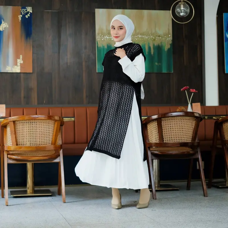 Ginela Outer Knit Rajut Vest / Outer jaring cardygan casual / Cardigan knit vest / knit rajut panjang 3