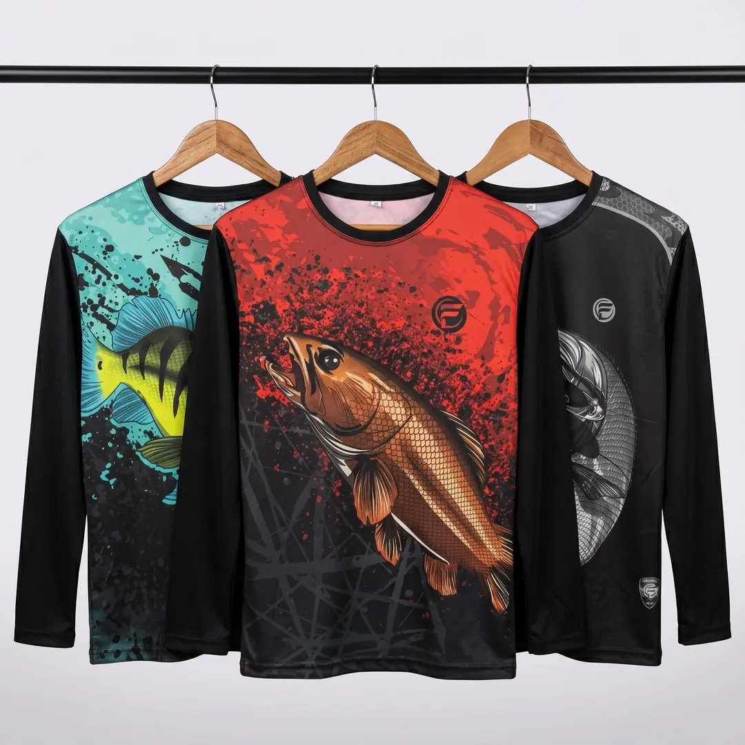 KIT 3 Camisa de Pesca Masculina Camiseta Dry Fit Blusa UV50 Manga Longa Gola Redonda Proteção Solar Tucunaré Dourado Traíra Pescaria